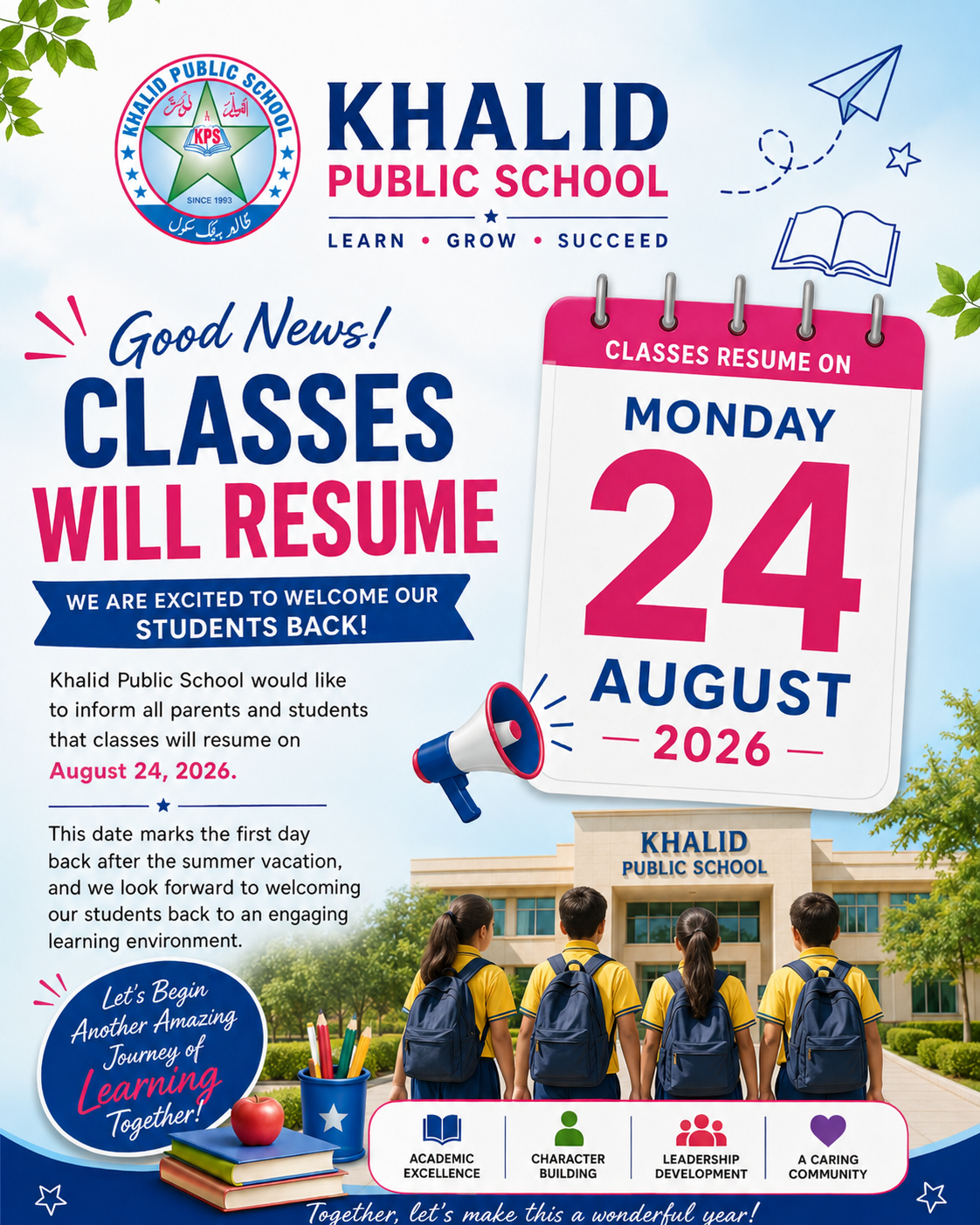 KPS Announces First Day Back After Summer Vacation